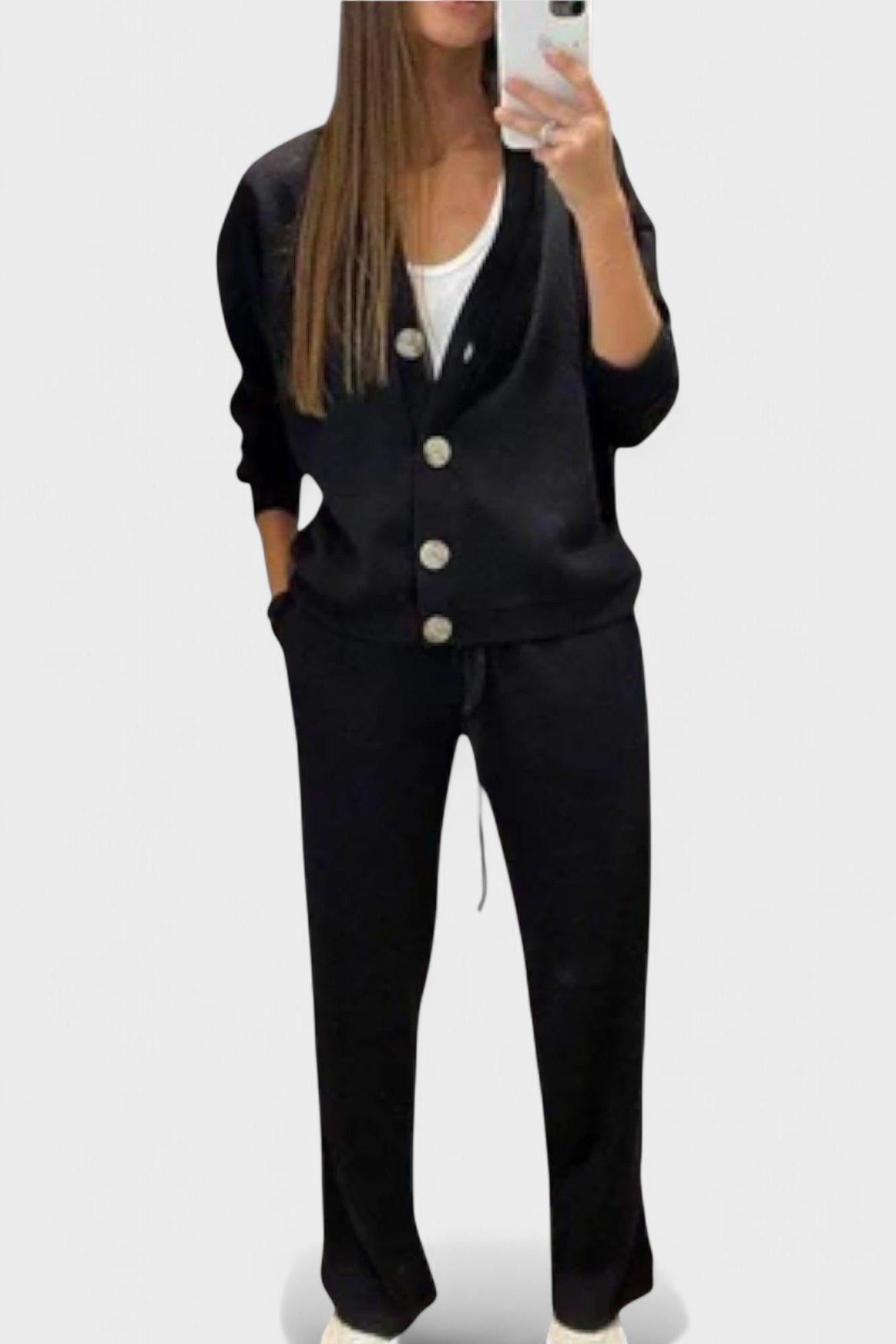 Joanne, Buttoned Cardigan & Trousers Set