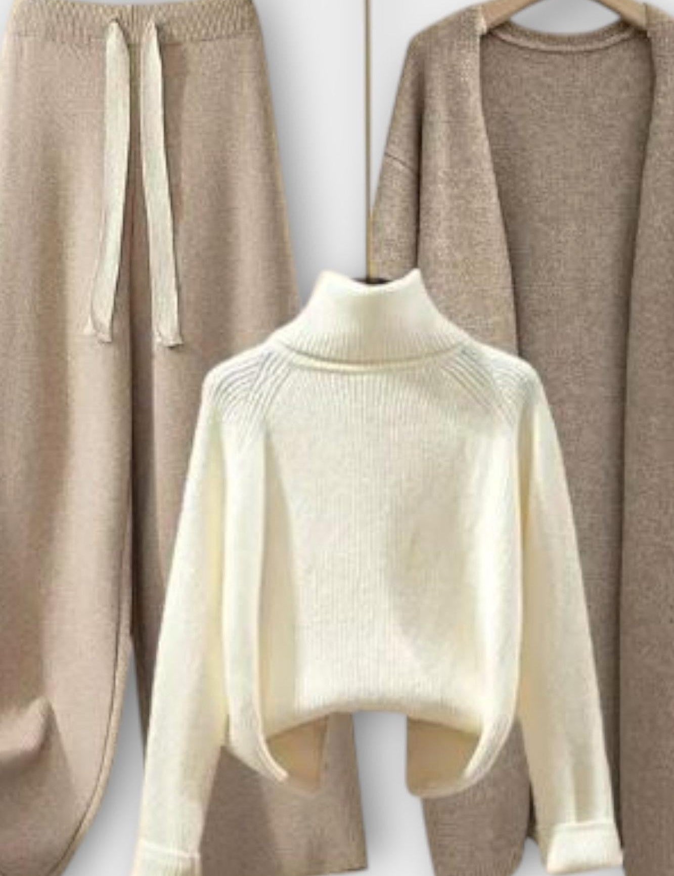 Joanne, Roll-Neck Jumper, Cardigan & Trousers Set