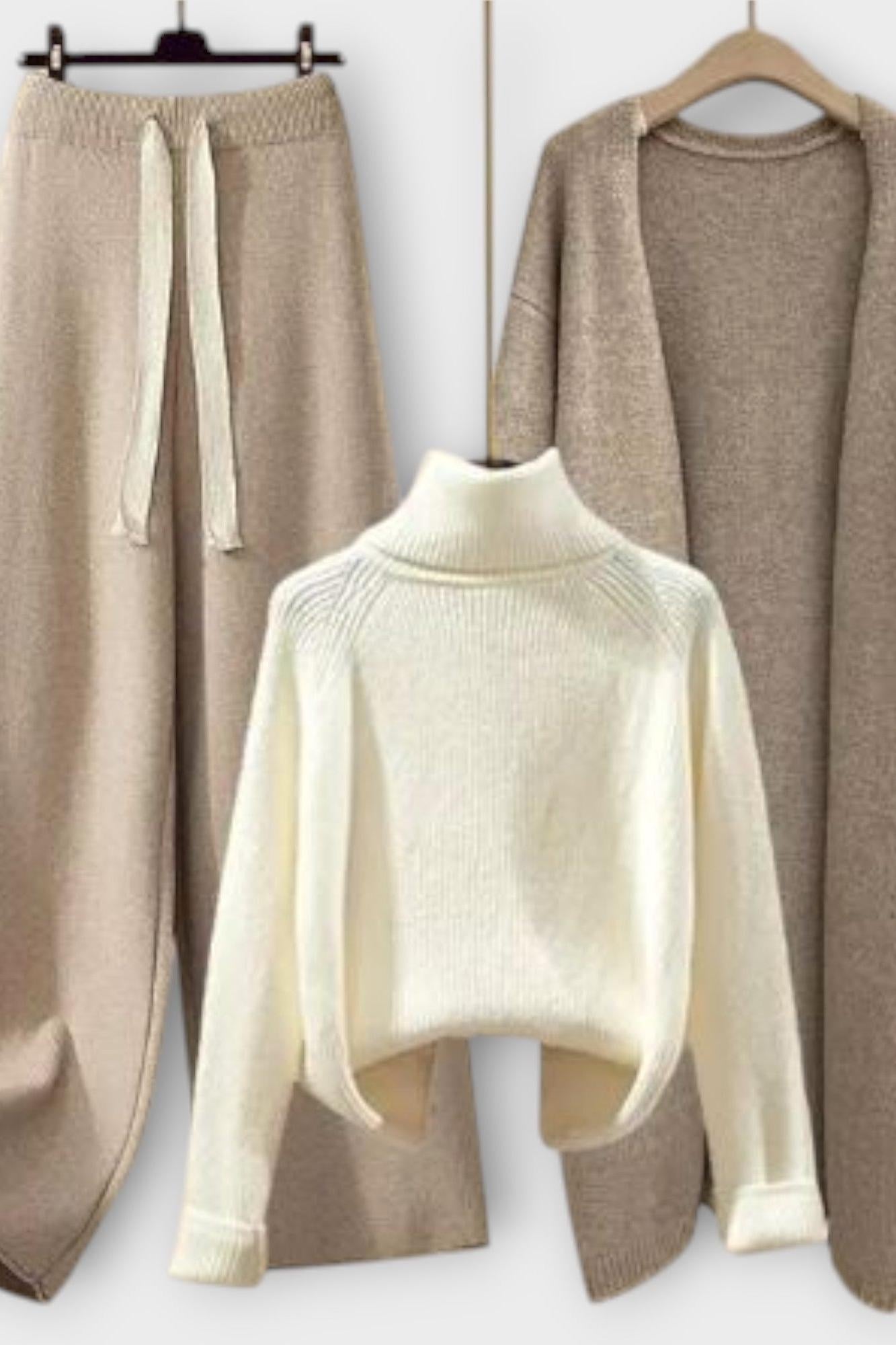 Joanne, Roll-Neck Jumper, Cardigan & Trousers Set