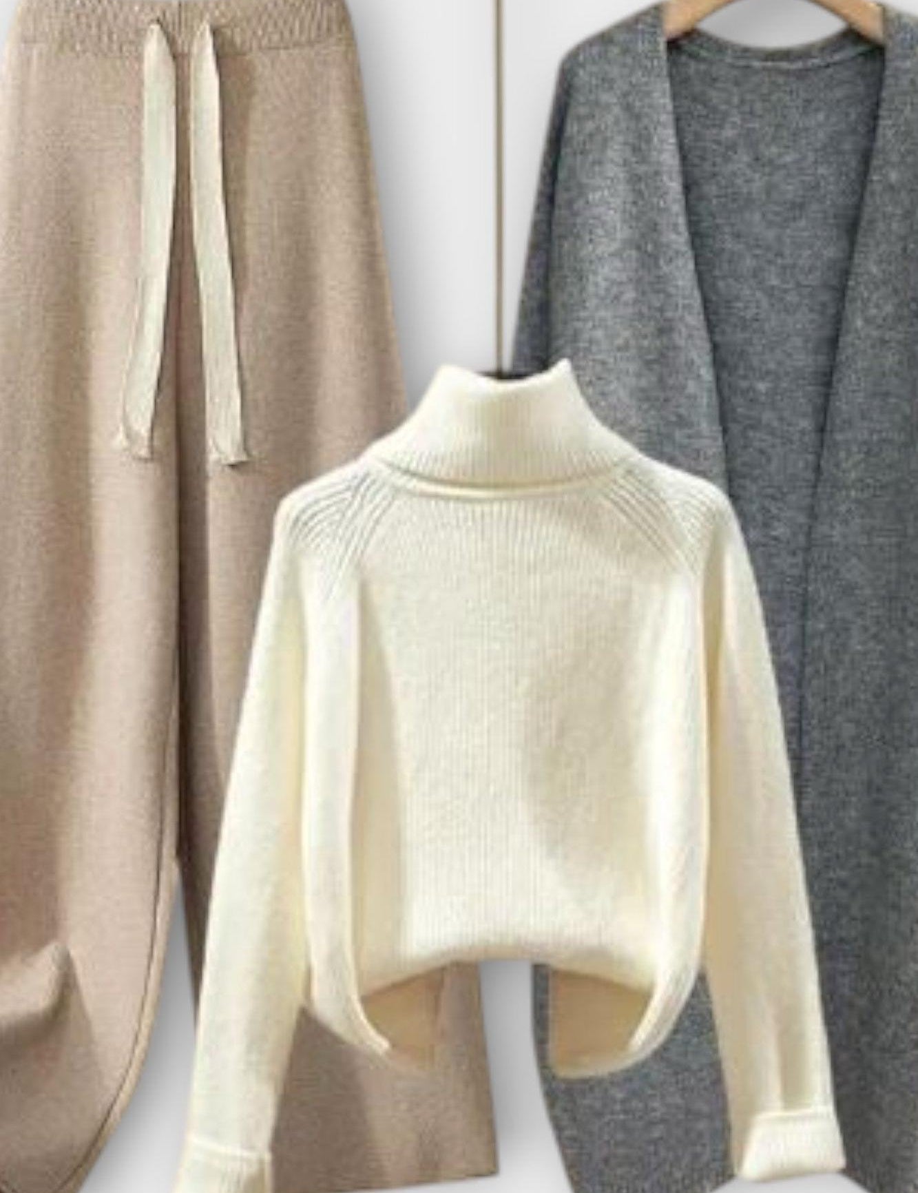 Joanne, Roll-Neck Jumper, Cardigan & Trousers Set