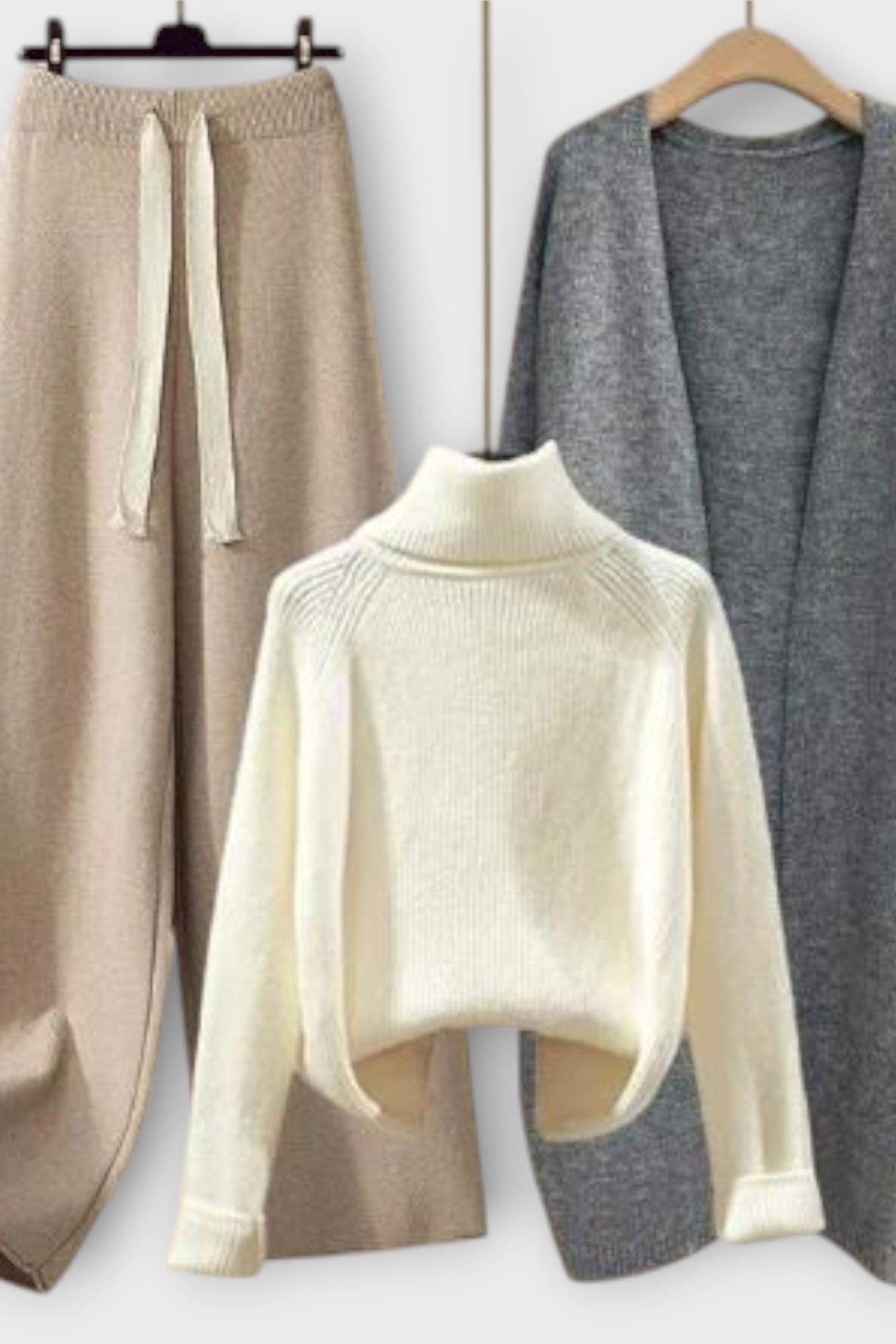 Joanne, Roll-Neck Jumper, Cardigan & Trousers Set