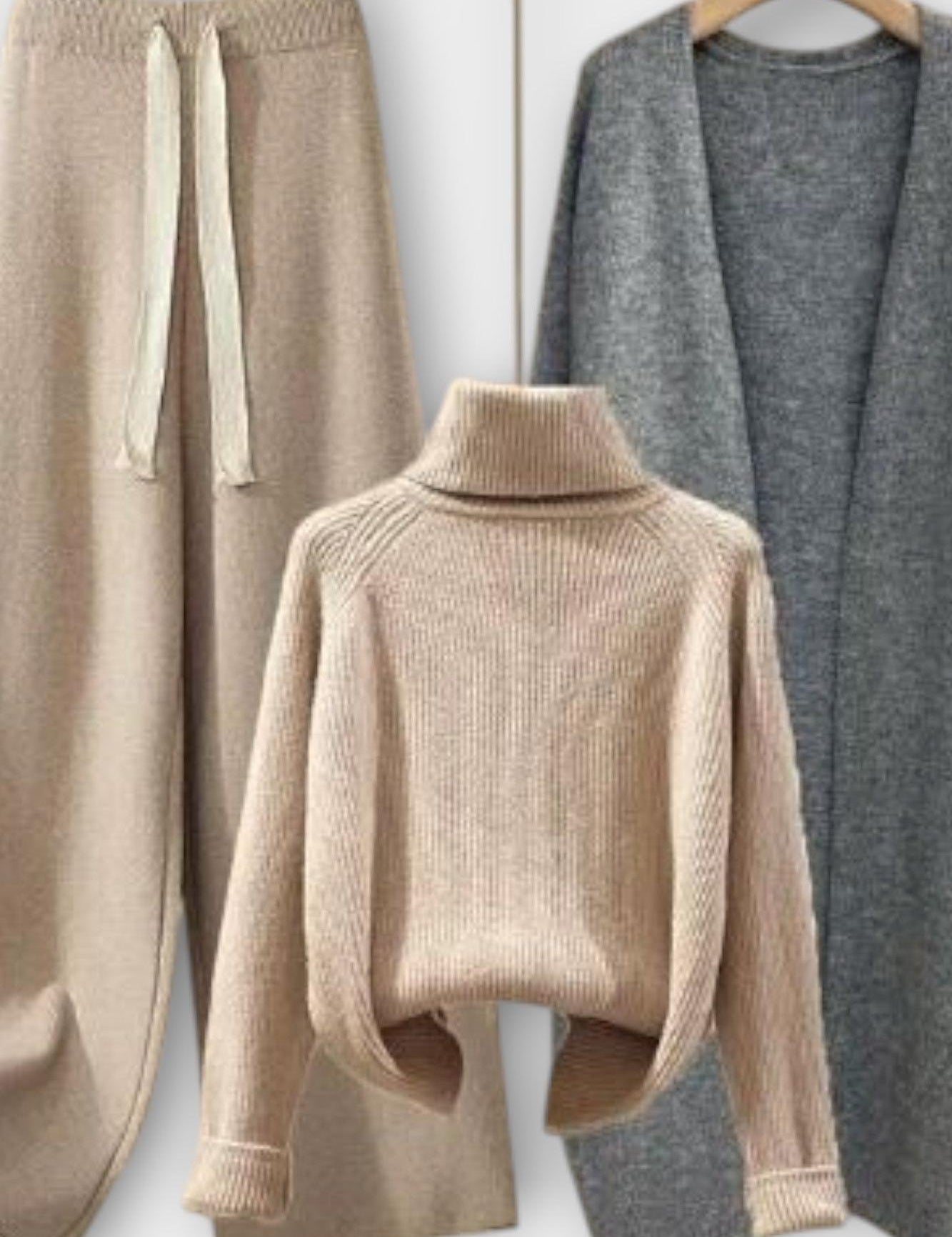Joanne, Roll-Neck Jumper, Cardigan & Trousers Set