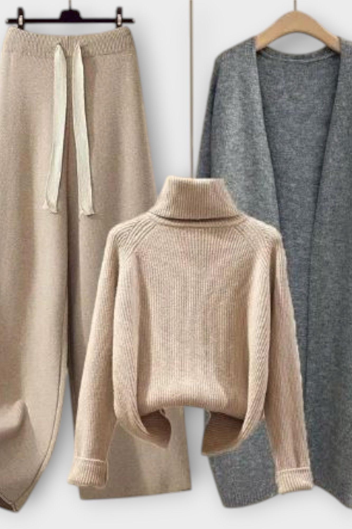 Joanne, Roll-Neck Jumper, Cardigan & Trousers Set