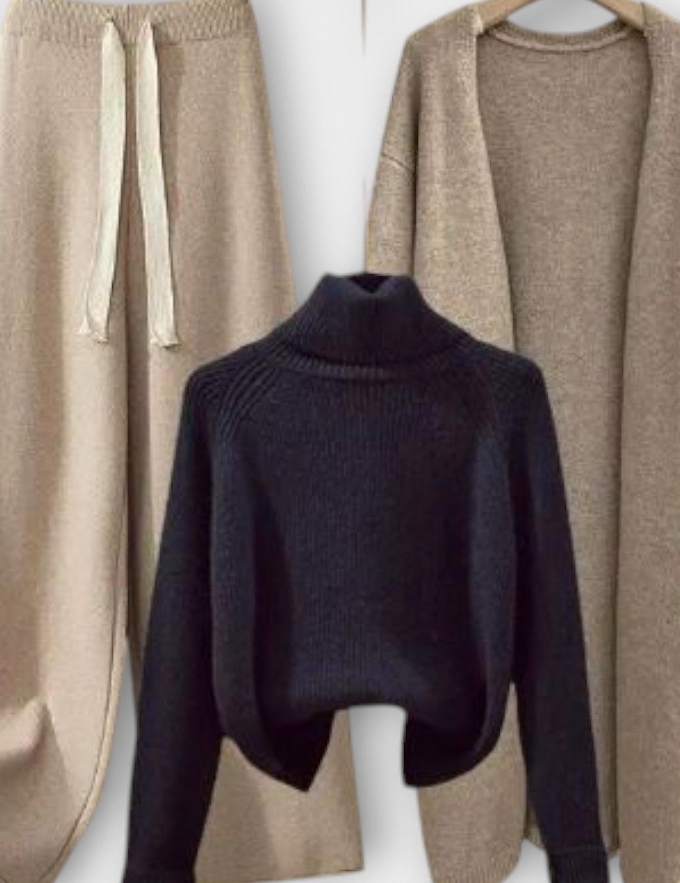 Joanne, Roll-Neck Jumper, Cardigan & Trousers Set