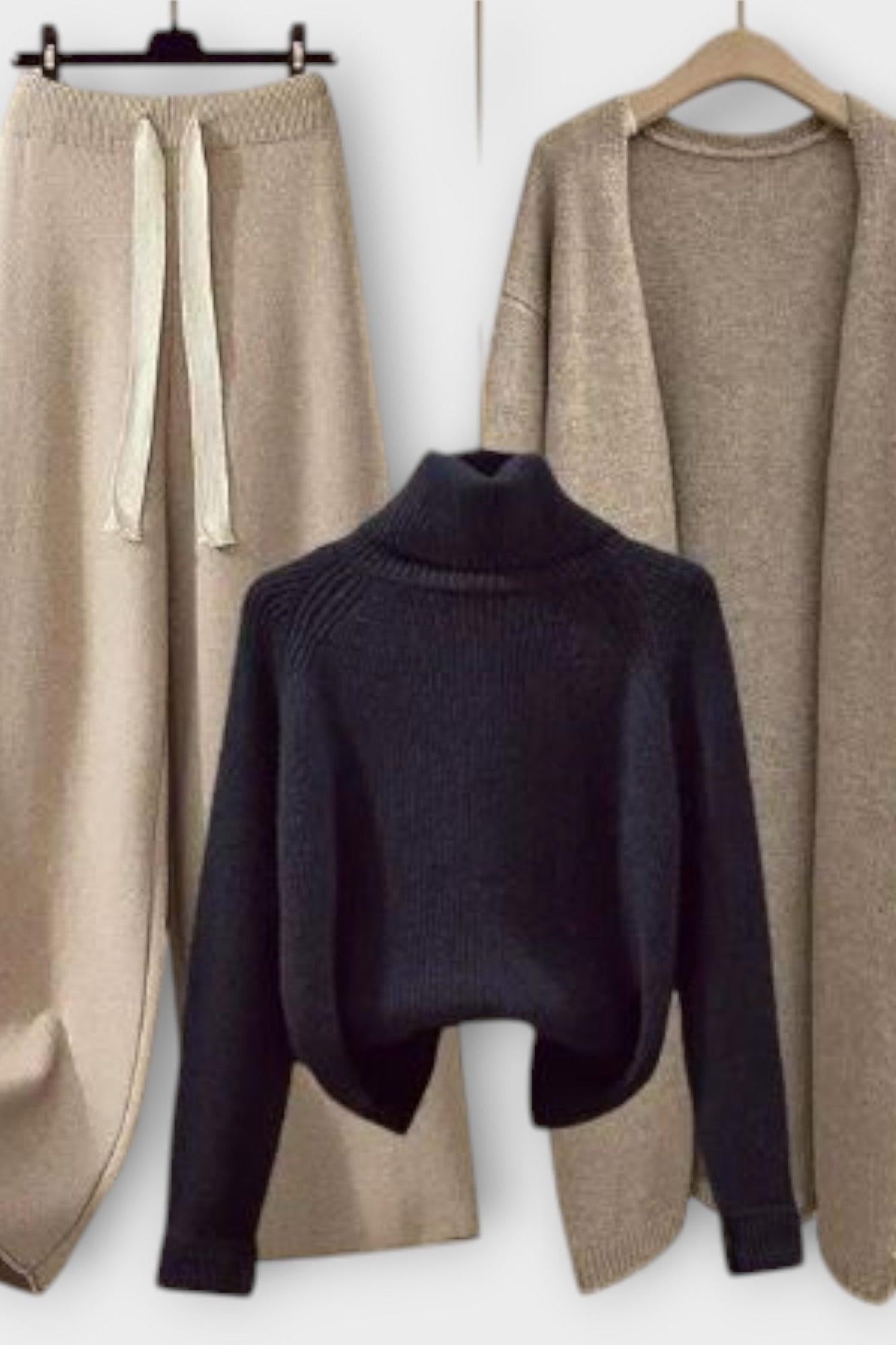 Joanne, Roll-Neck Jumper, Cardigan & Trousers Set