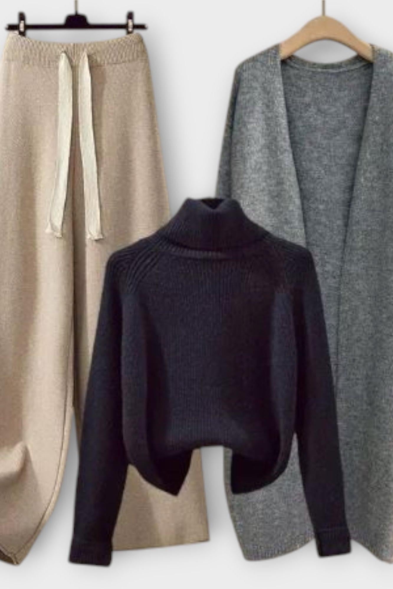 Joanne, Roll-Neck Jumper, Cardigan & Trousers Set