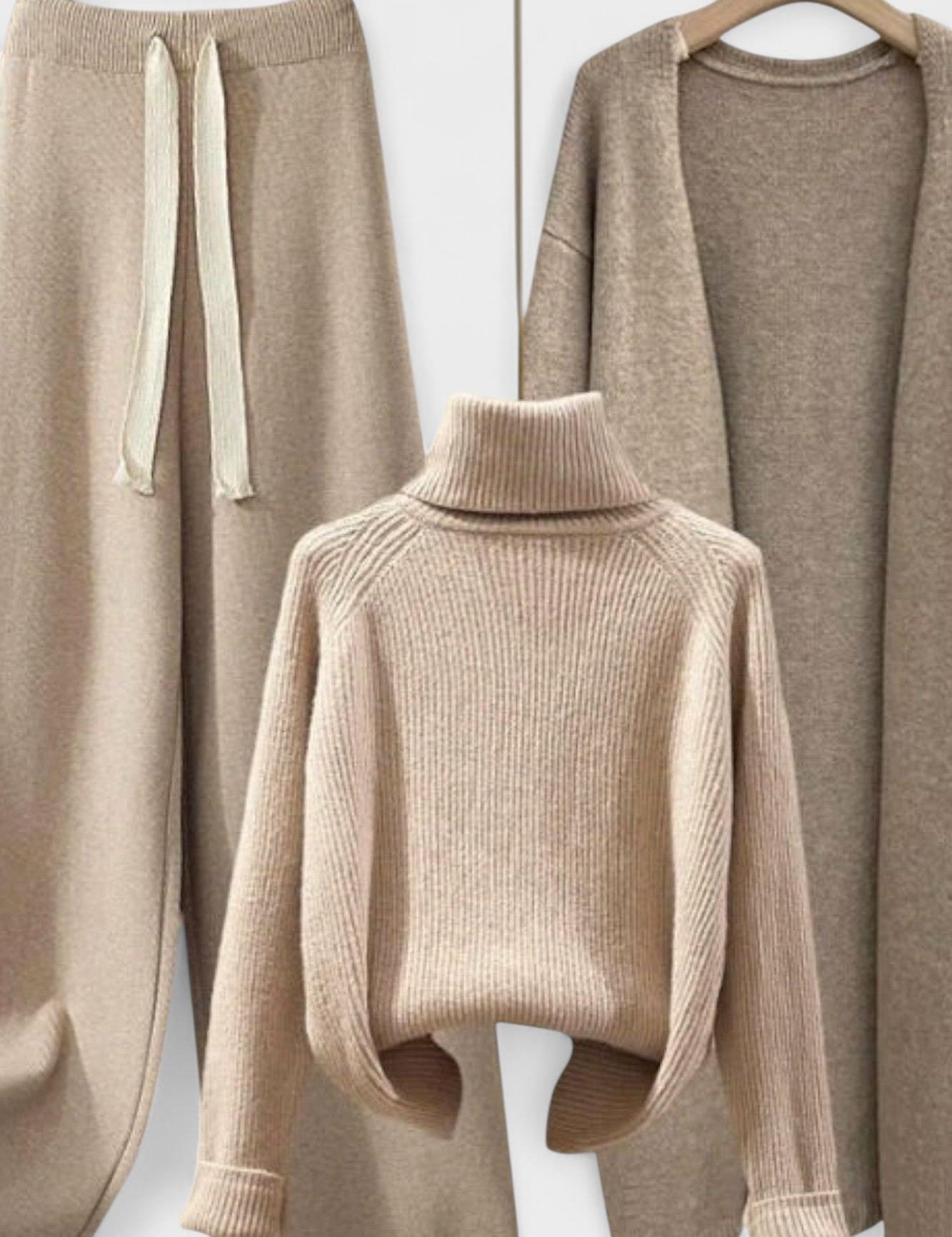 Joanne, Roll-Neck Jumper, Cardigan & Trousers Set