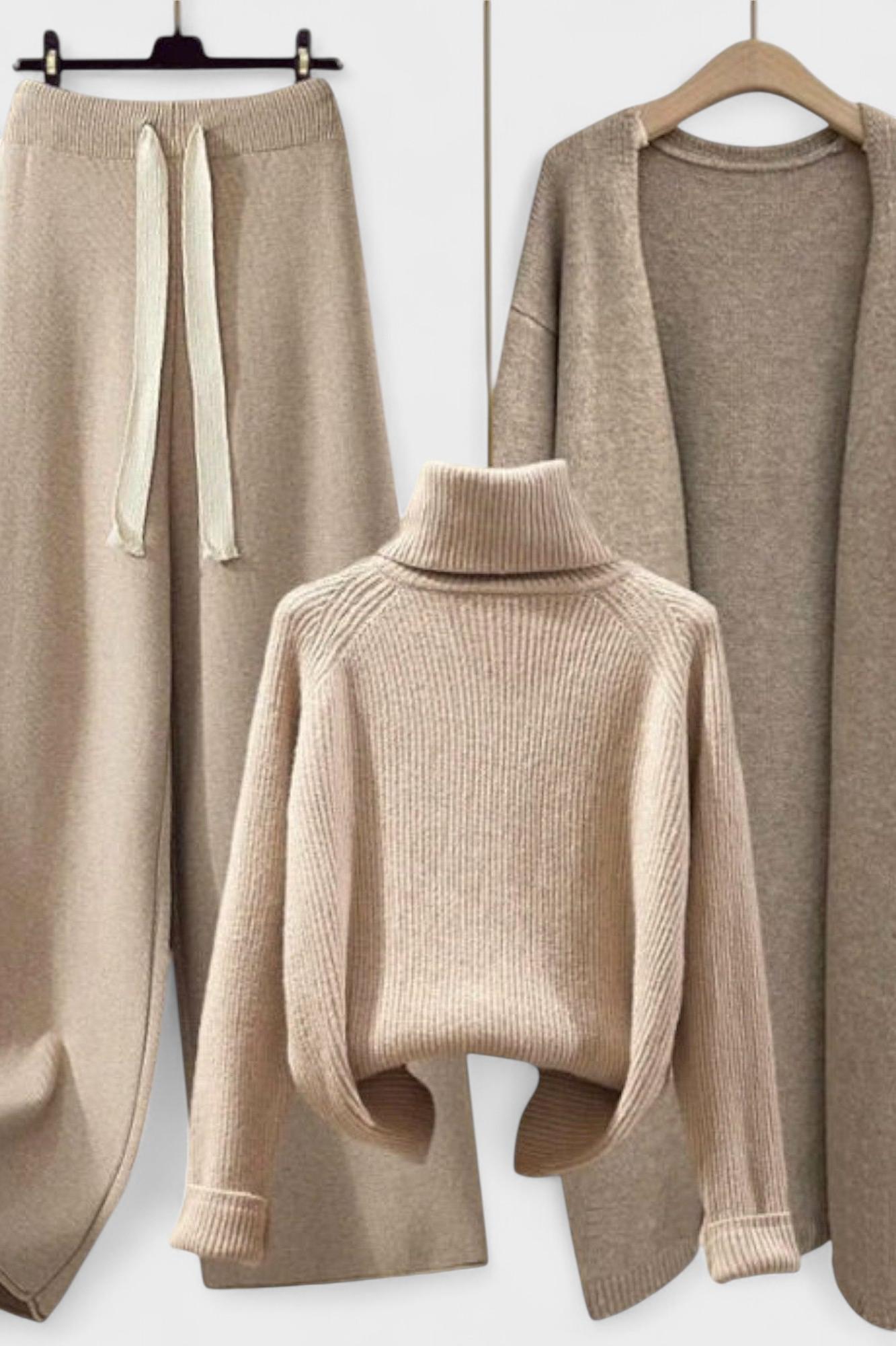 Joanne, Roll-Neck Jumper, Cardigan & Trousers Set