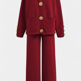 Karen, Buttoned Cardigan & Wide-Leg Trousers Set