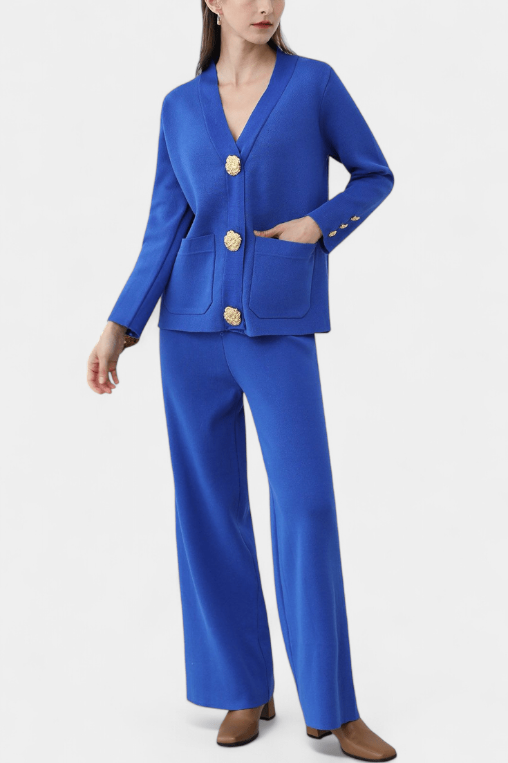 Karen, Buttoned Cardigan & Wide-Leg Trousers Set