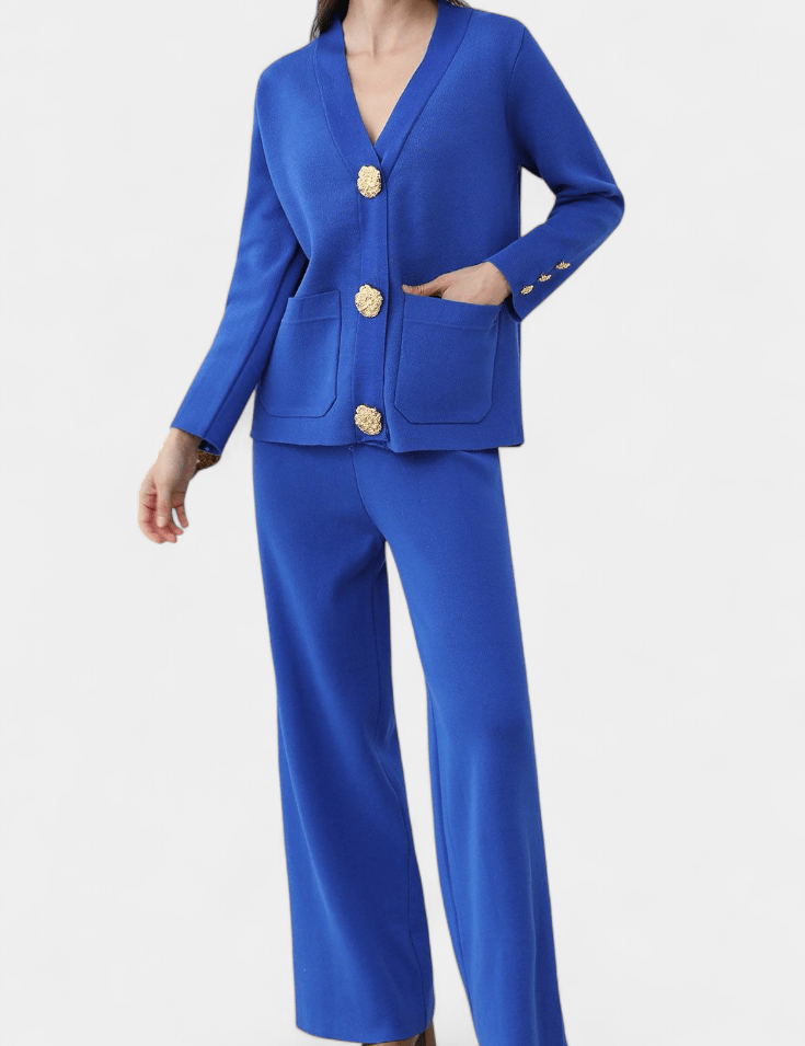 Karen, Buttoned Cardigan & Wide-Leg Trousers Set