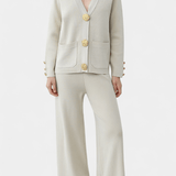 Karen, Buttoned Cardigan & Wide-Leg Trousers Set