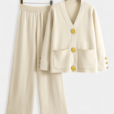 Karen, Buttoned Cardigan & Wide-Leg Trousers Set