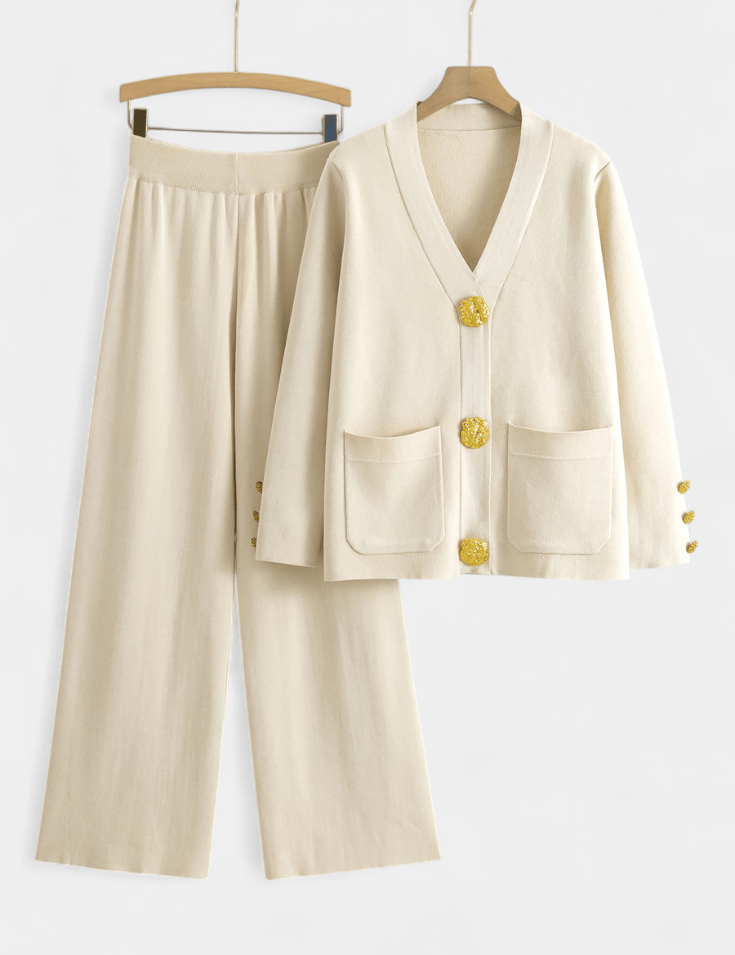 Karen, Buttoned Cardigan & Wide-Leg Trousers Set