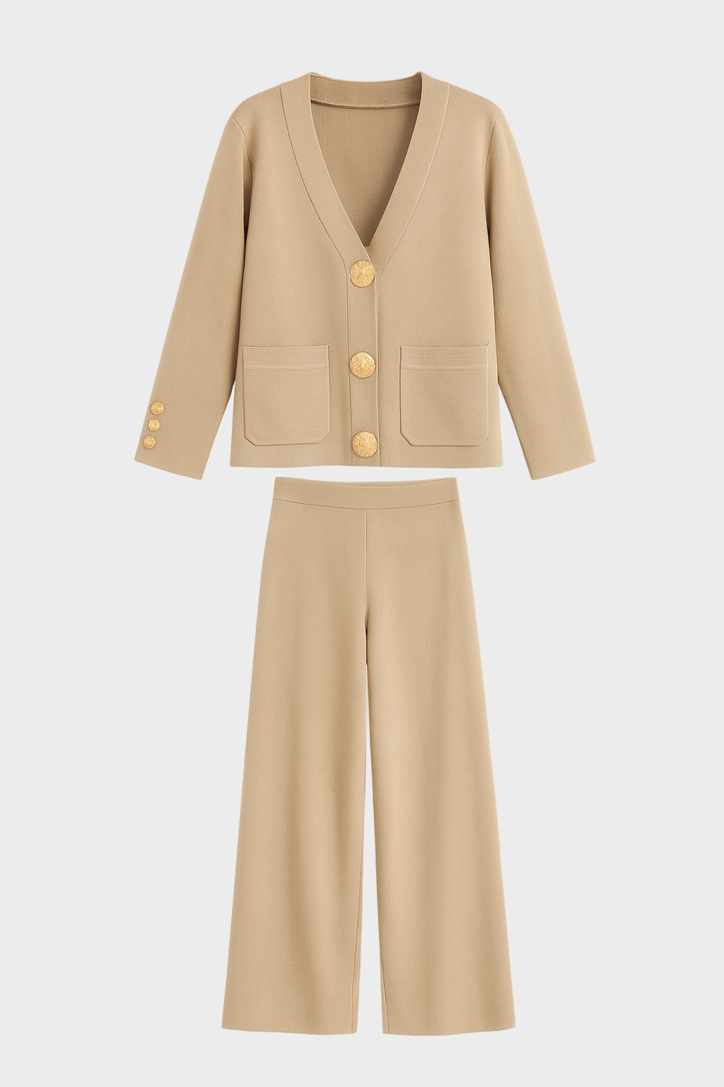 Karen, Buttoned Cardigan & Wide-Leg Trousers Set