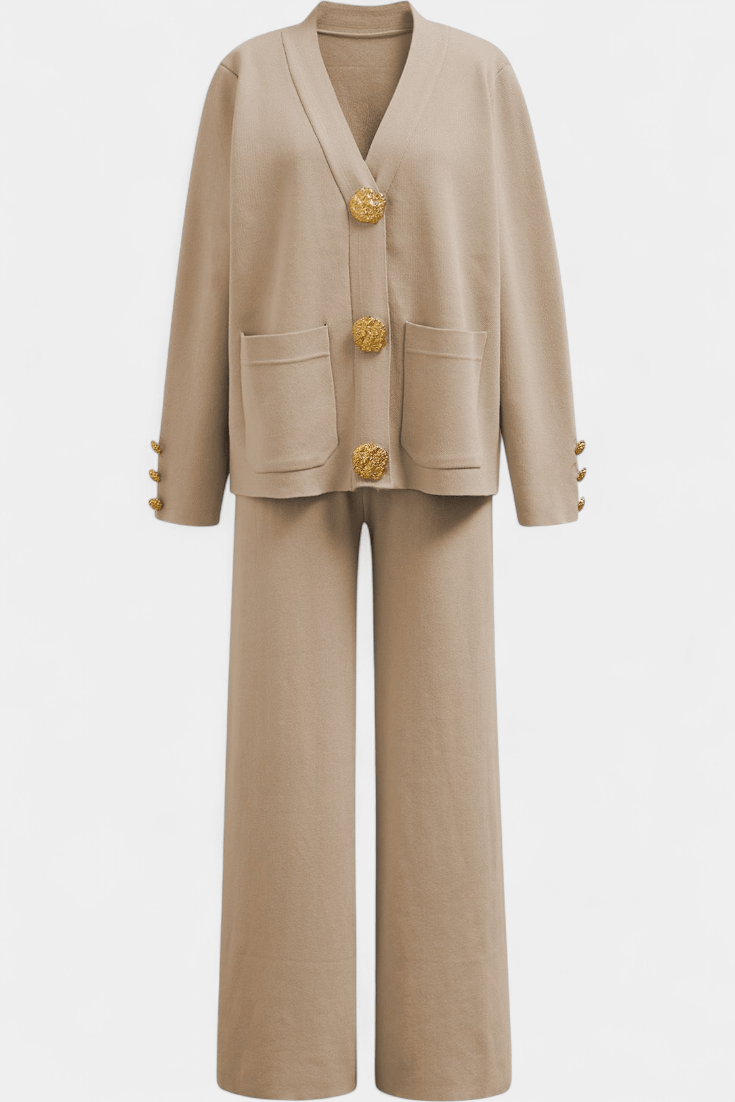 Karen, Buttoned Cardigan & Wide-Leg Trousers Set