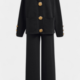 Karen, Buttoned Cardigan & Wide-Leg Trousers Set
