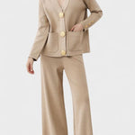 Karen, Buttoned Cardigan & Wide-Leg Trousers Set