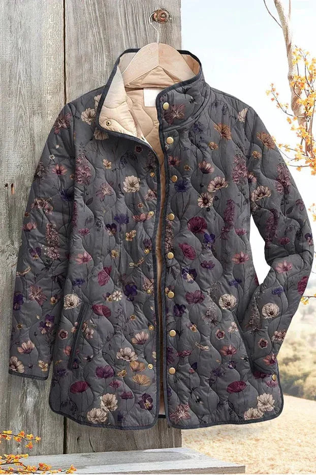 Lettice Grey Quilted Jacket with Floral Pattern - view 2