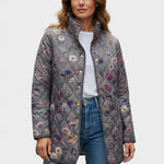 Lettice Grey Quilted Jacket with Floral Pattern