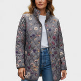 Lettice Grey Quilted Jacket with Floral Pattern