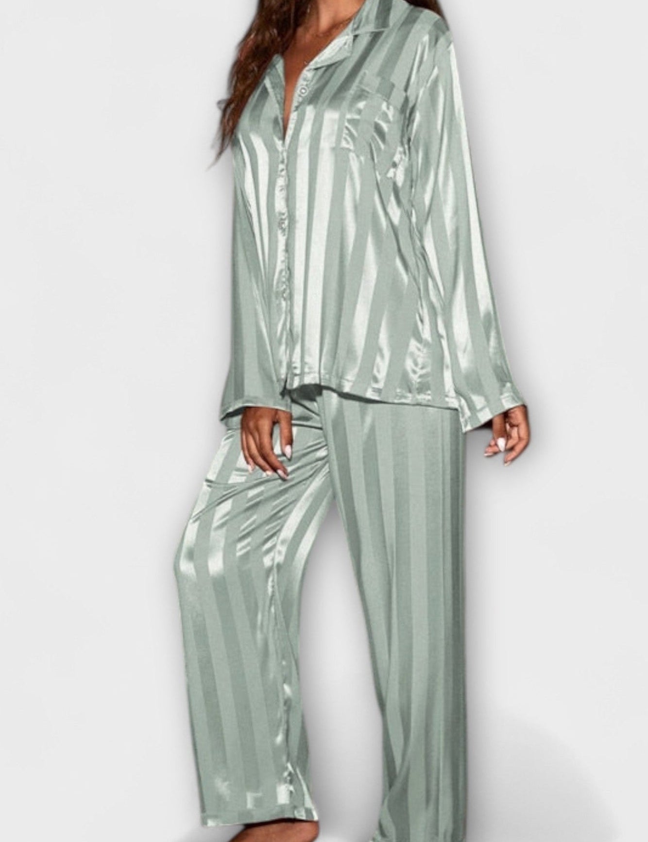 Laura, Satin-Look Shirt & Trousers Set