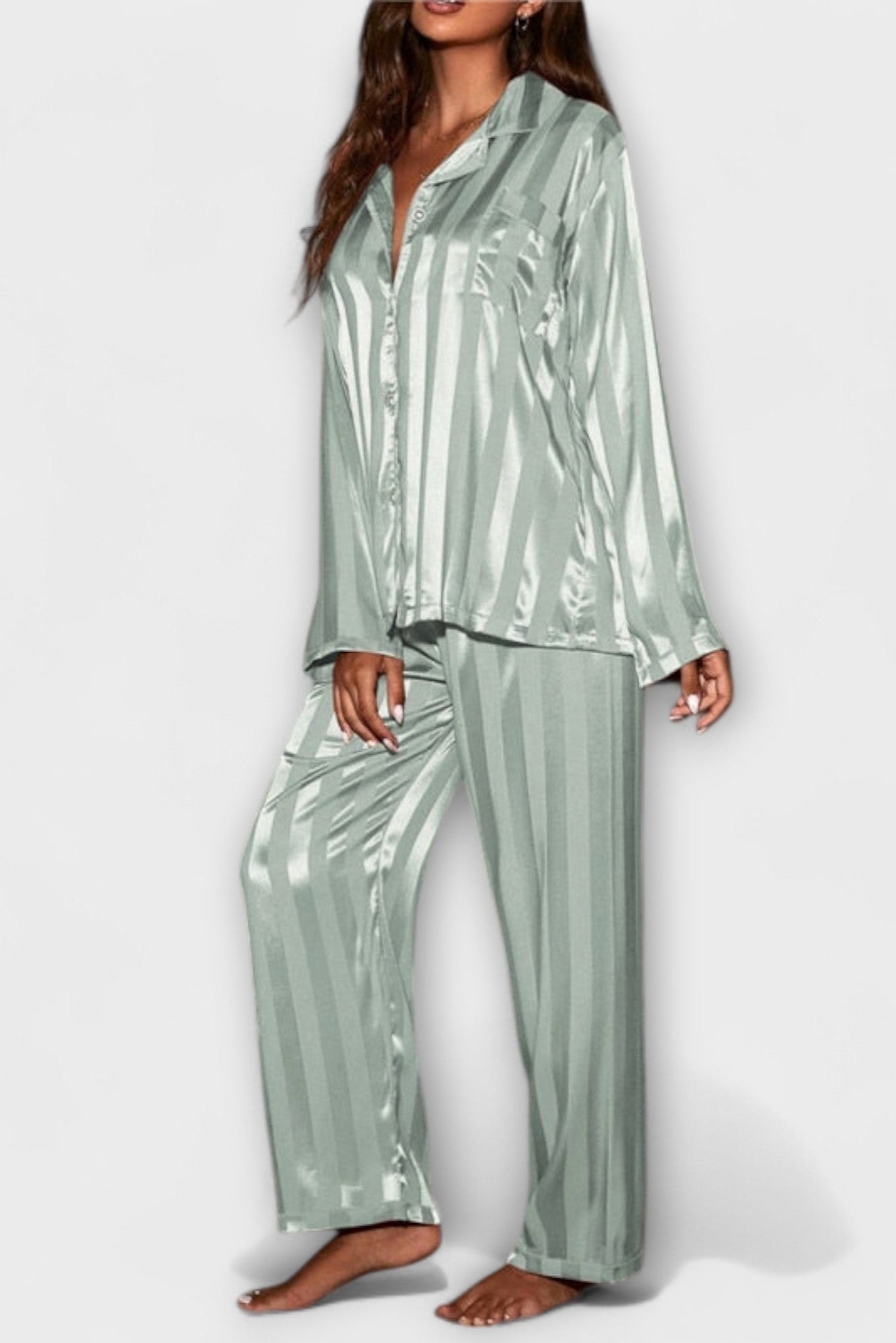 Laura, Satin-Look Shirt & Trousers Set