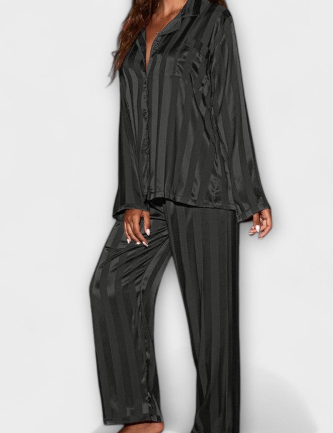 Laura, Satin-Look Shirt & Trousers Set