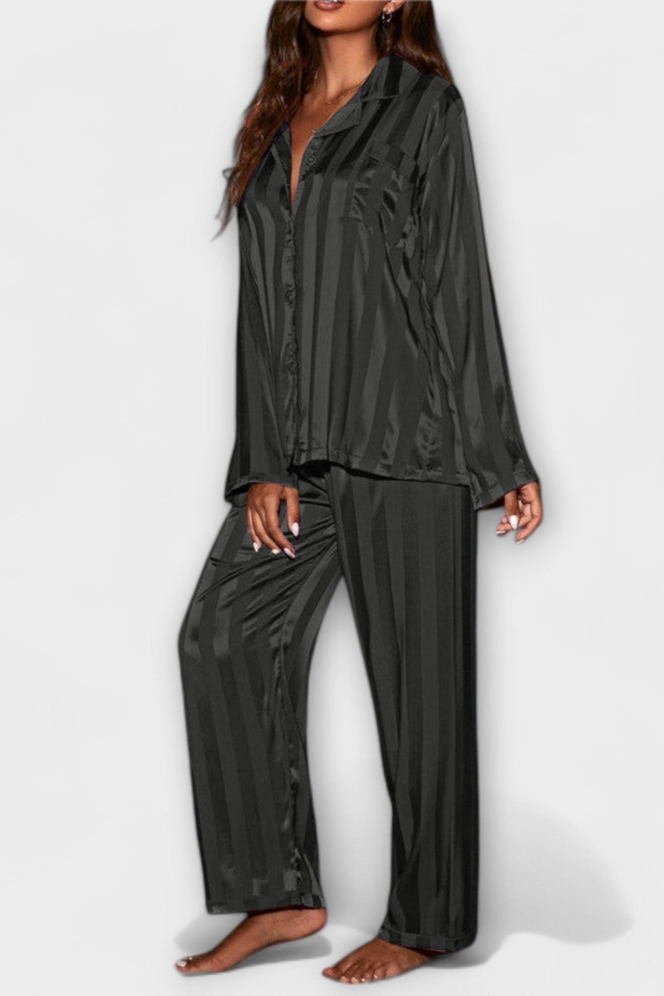 Laura, Satin-Look Shirt & Trousers Set
