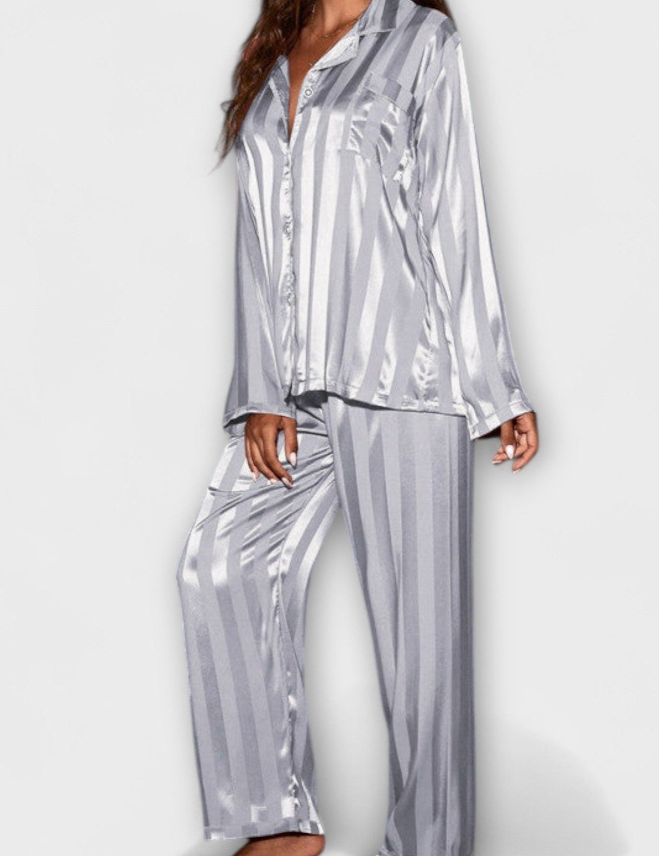 Laura, Satin-Look Shirt & Trousers Set