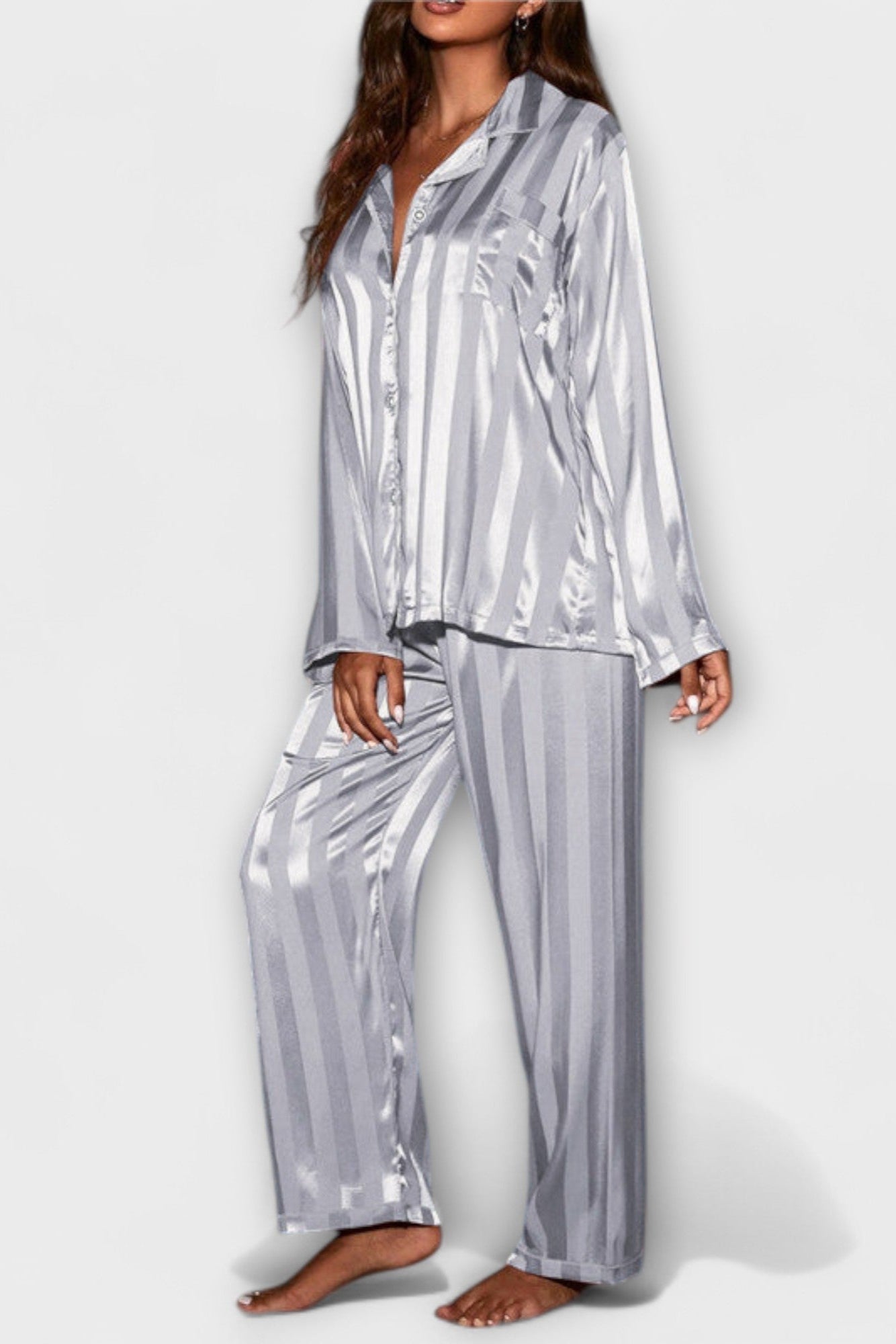 Laura, Satin-Look Shirt & Trousers Set