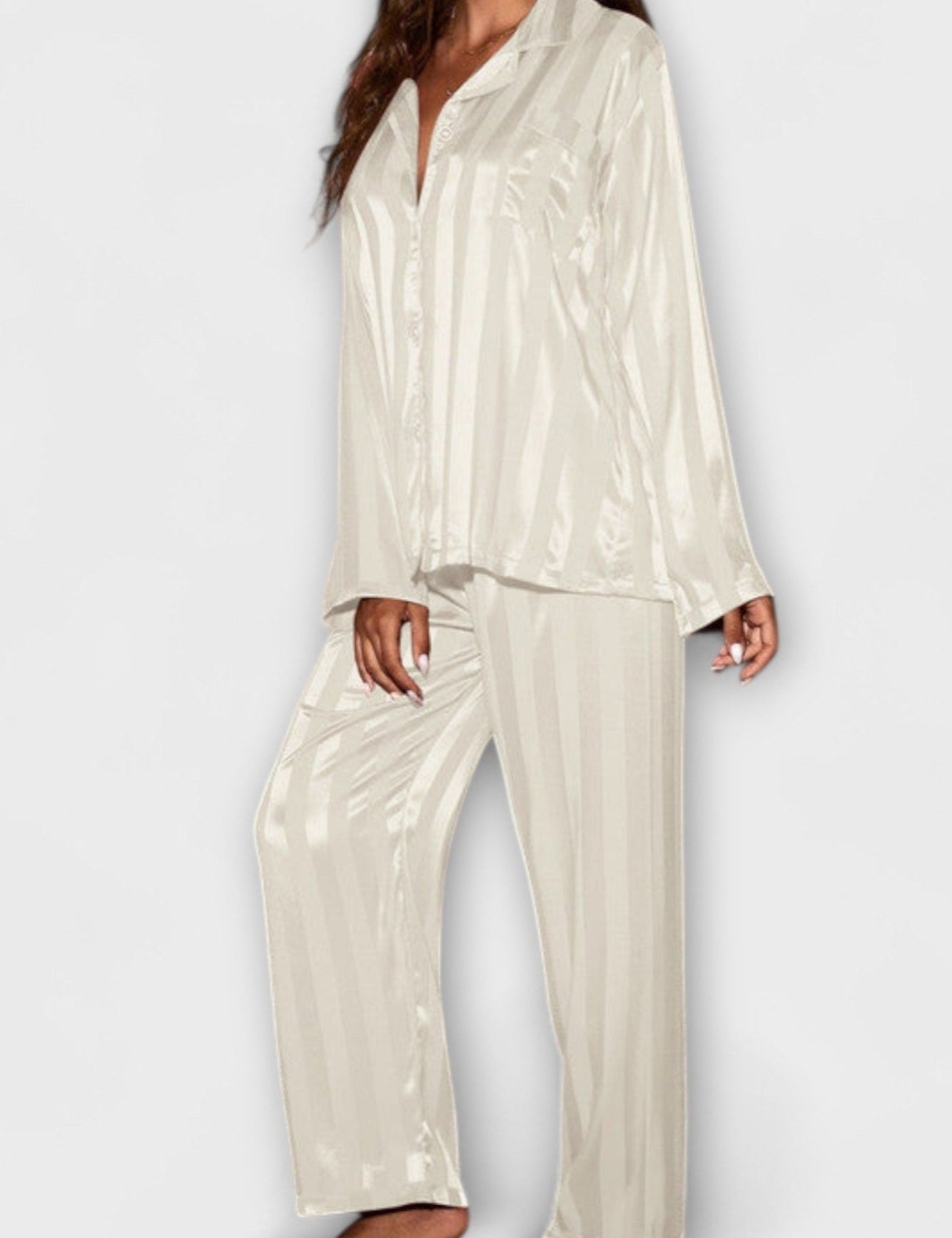 Laura, Satin-Look Shirt & Trousers Set