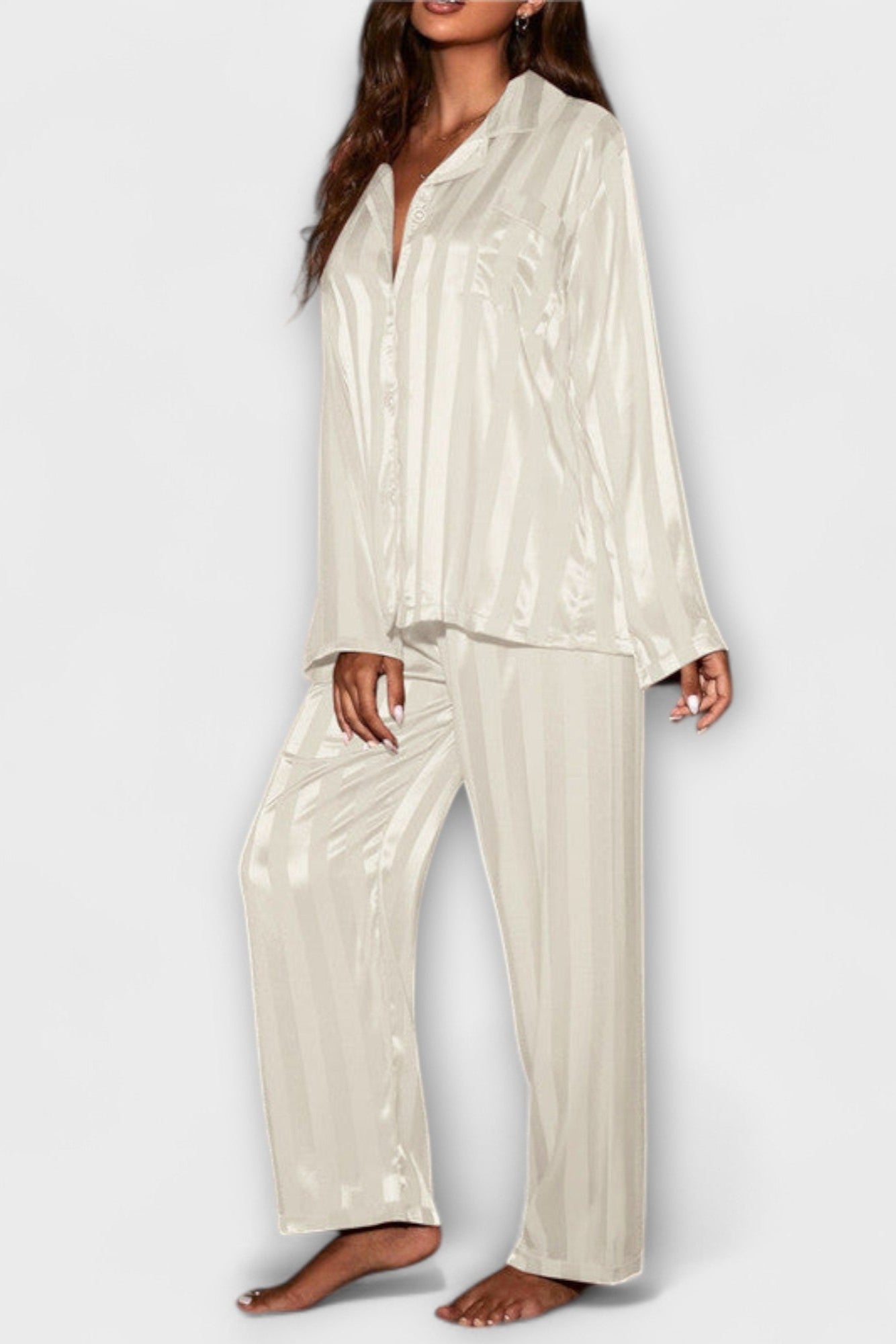 Laura, Satin-Look Shirt & Trousers Set
