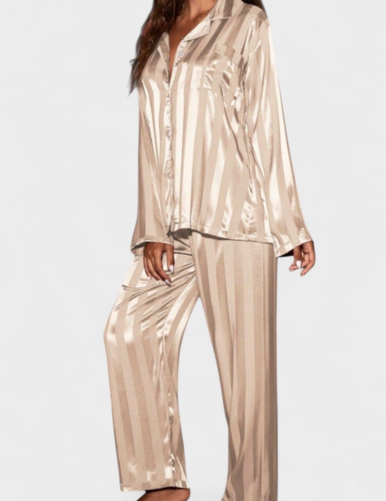 Laura, Satin-Look Shirt & Trousers Set