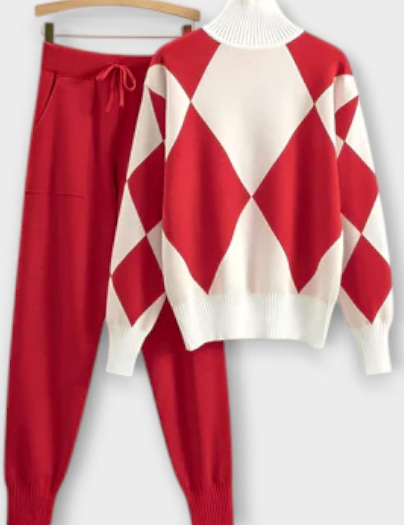 Laura, Argyle Knitted Jumper & Trousers Set