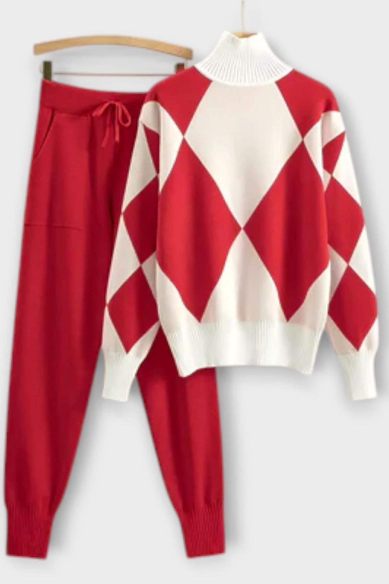 Laura, Argyle Knitted Jumper & Trousers Set