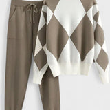 Laura, Argyle Knitted Jumper & Trousers Set