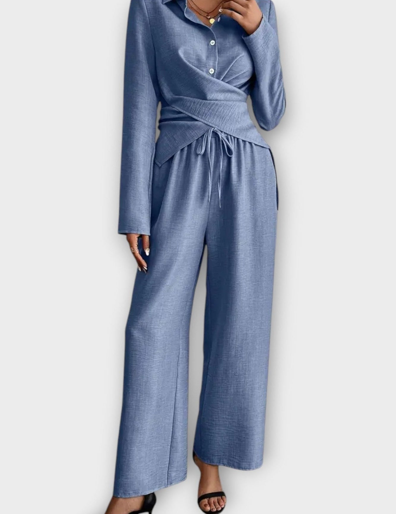 Olivia, Wrap Top & Wide-Leg Trousers Set