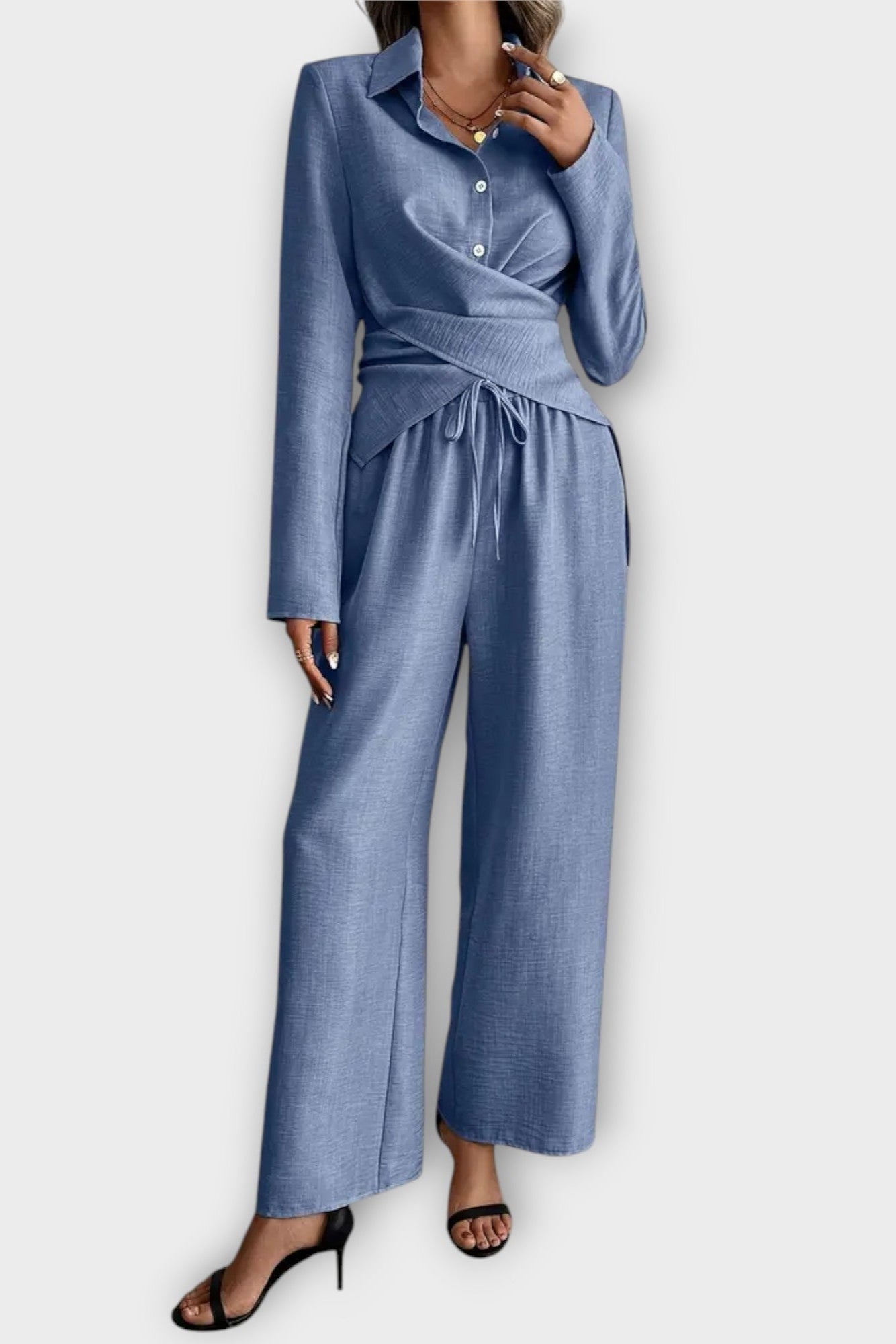 Olivia, Wrap Top & Wide-Leg Trousers Set