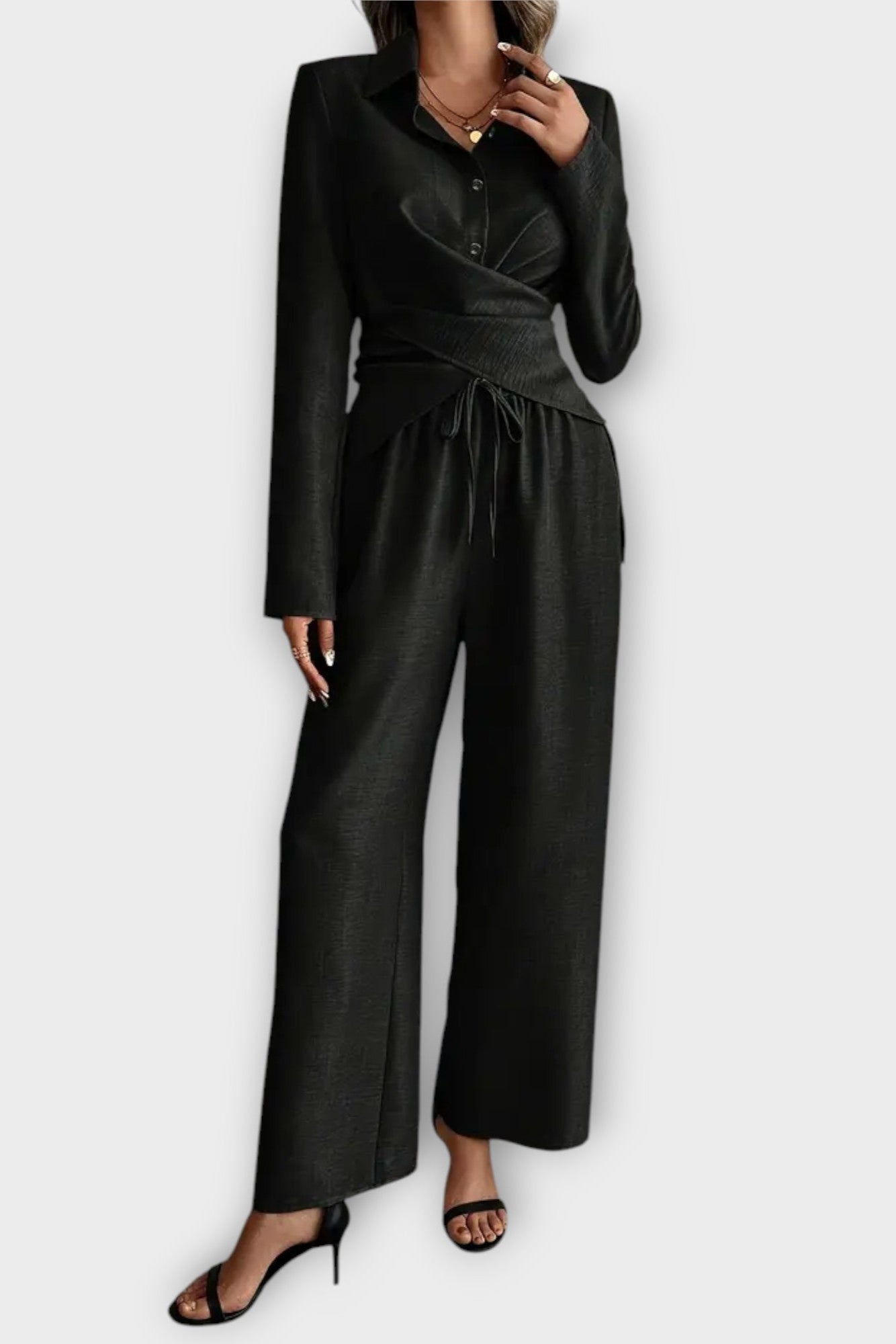 Olivia, Wrap Top & Wide-Leg Trousers Set