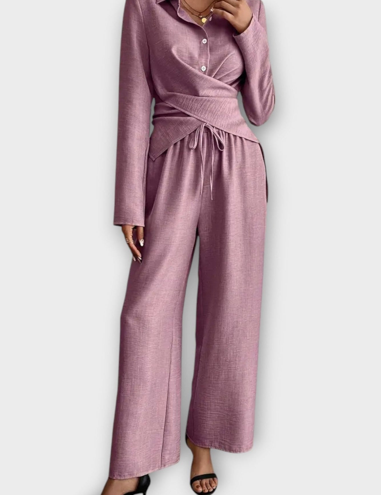 Olivia, Wrap Top & Wide-Leg Trousers Set