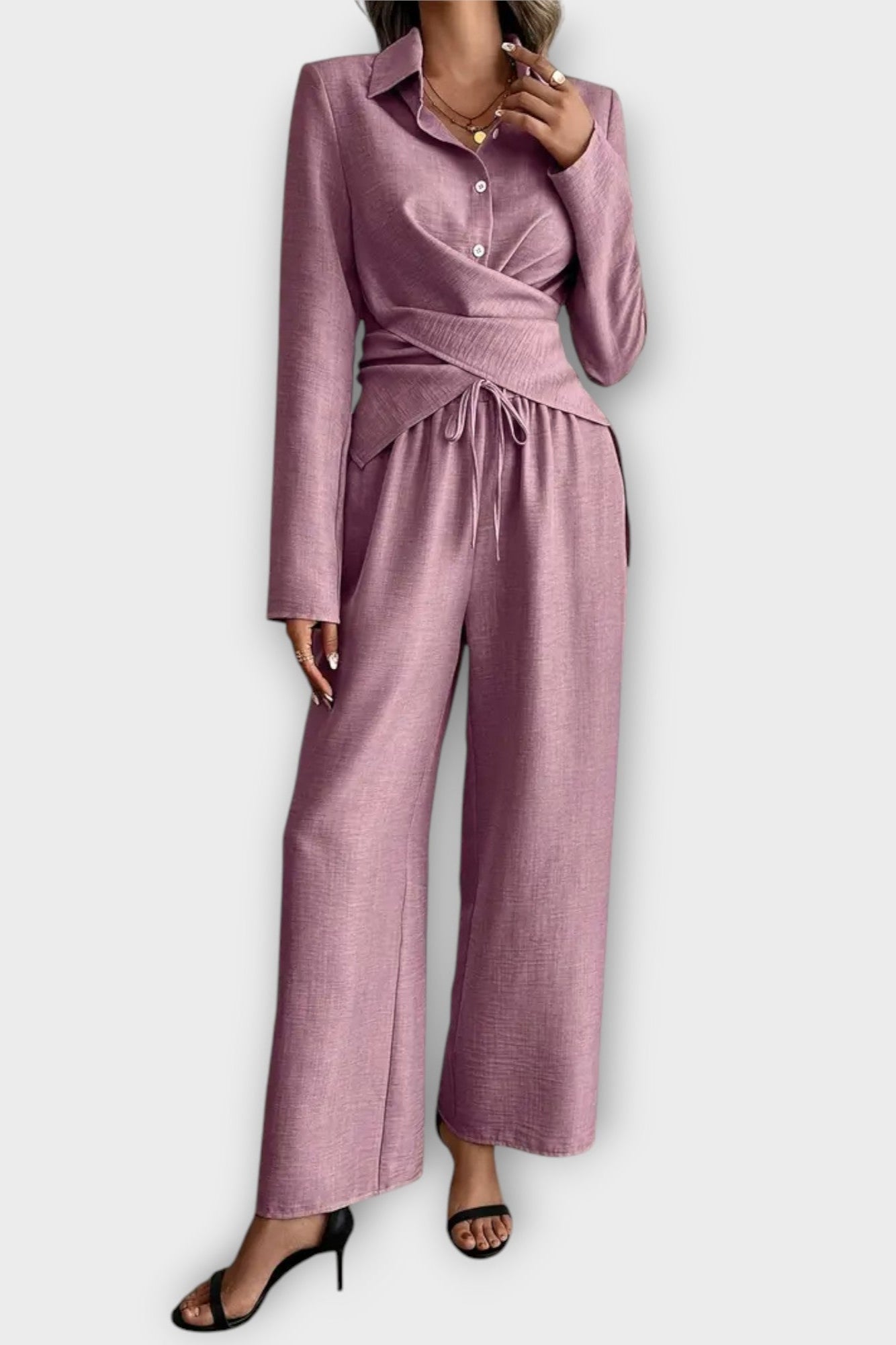 Olivia, Wrap Top & Wide-Leg Trousers Set