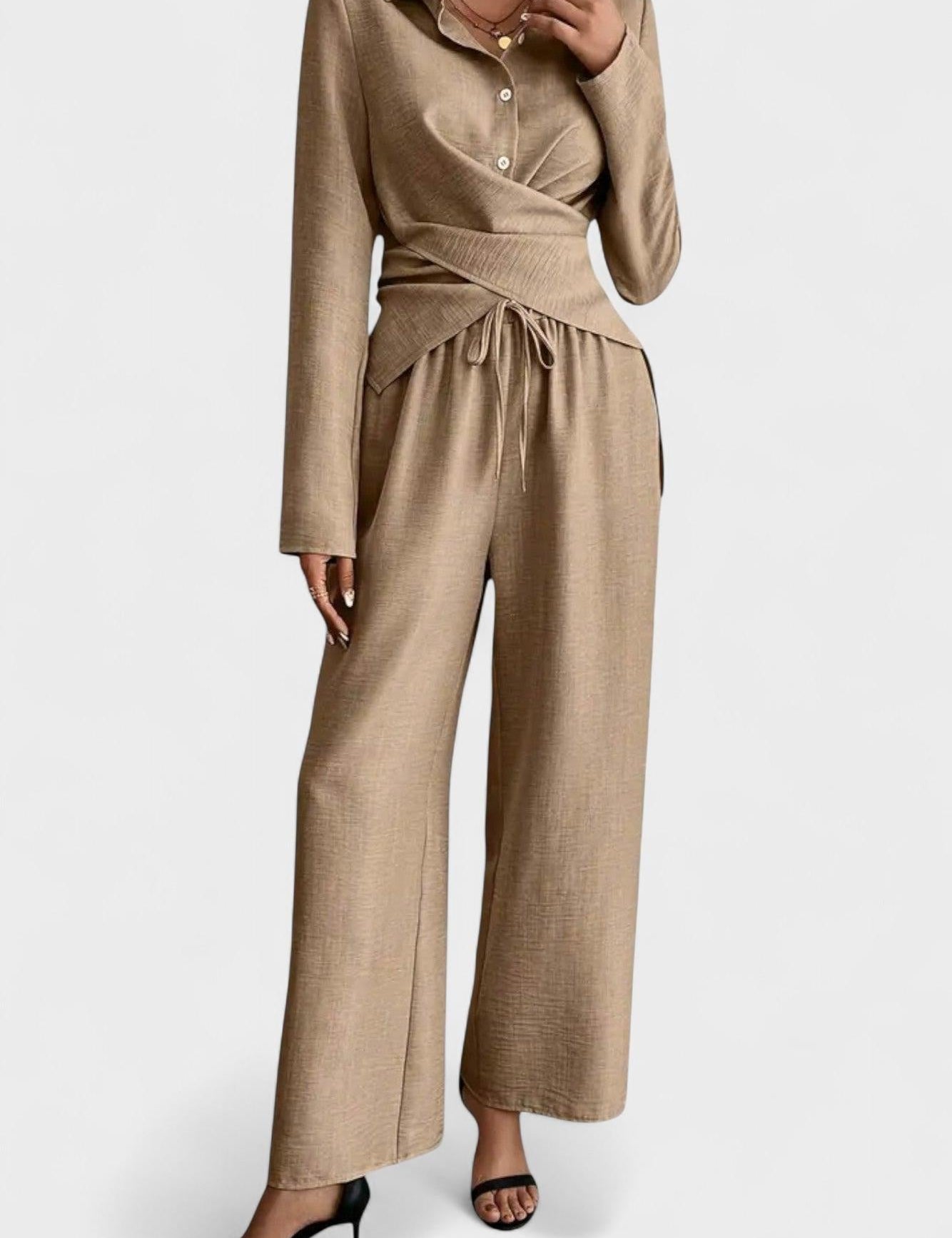 Olivia, Wrap Top & Wide-Leg Trousers Set