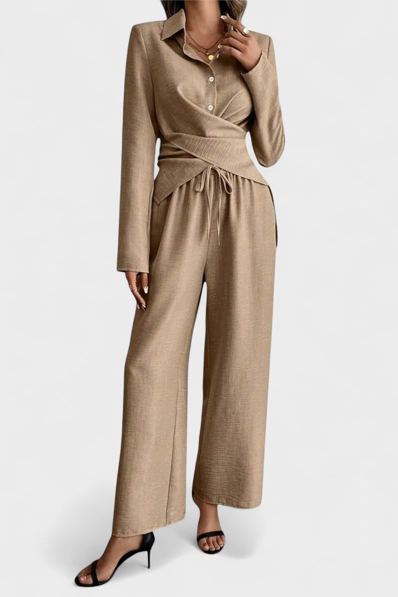Olivia, Wrap Top & Wide-Leg Trousers Set