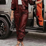 Lucy, Faux Leather Jacket & Trousers Set