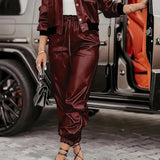 Lucy, Faux Leather Jacket & Trousers Set