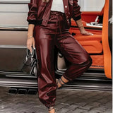 Lucy, Faux Leather Jacket & Trousers Set