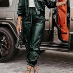 Lucy, Faux Leather Jacket & Trousers Set