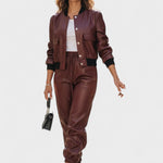 Lucy, Faux Leather Jacket & Trousers Set