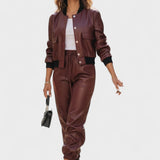Lucy, Faux Leather Jacket & Trousers Set
